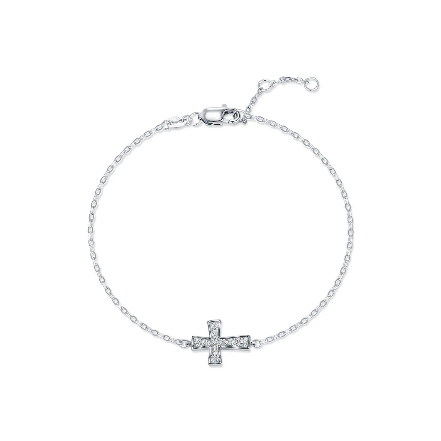 925 Sterling Silver Moissanite Cross Pave Bracelet 110400018