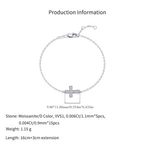 925 Sterling Silver Moissanite Cross Pave Bracelet 110400018