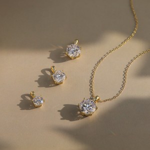 925 Sterling Silver Six Prong Round Moissanite Jewelry Set 110600003