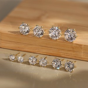 925 Sterling Silver Six Prong Round Moissanite Jewelry Set 110600003