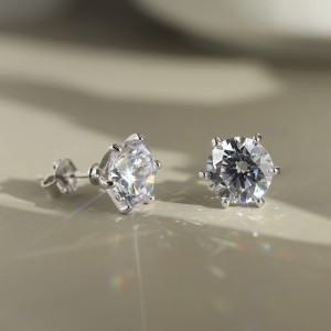 925 Sterling Silver Six Prong Round Moissanite Jewelry Set 110600003