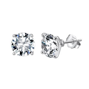 925 Sterling Silver Four Prong Round Moissanite Jewelry Set 110600004