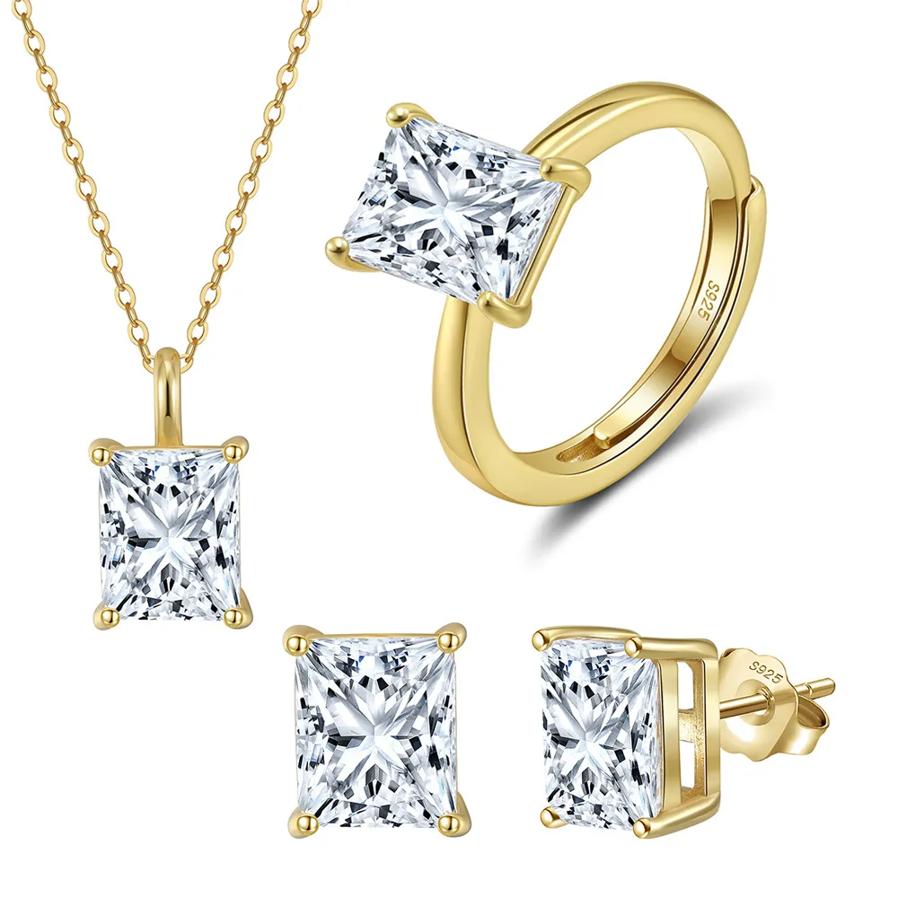 925 Sterling Silver Princess-Cut Moissanite Jewelry Set 110600006