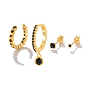 4pcs Zirconia Sterling Silver Ear Cuff Hoop Earring Sets 140100005 4pcs Zirconia Sterling Silver Ear Cuff Hoop Earring Sets 140100005