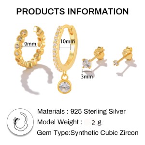 4pcs Zirconia Sterling Silver Ear Cuff Hoop Earring Sets 140100005 4pcs Zirconia Sterling Silver Ear Cuff Hoop Earring Sets 140100005