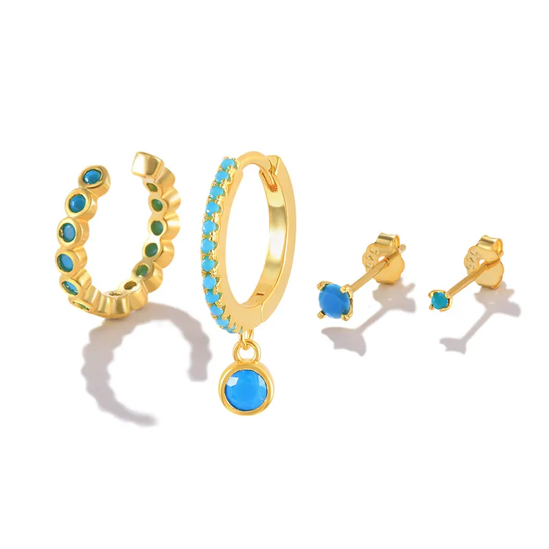 4pcs Zirconia Sterling Silver Ear Cuff Hoop Earring Sets 140100005 4pcs Zirconia Sterling Silver Ear Cuff Hoop Earring Sets 140100005