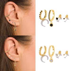 4pcs Zirconia Sterling Silver Ear Cuff Hoop Earring Sets 140100005 4pcs Zirconia Sterling Silver Ear Cuff Hoop Earring Sets 140100005