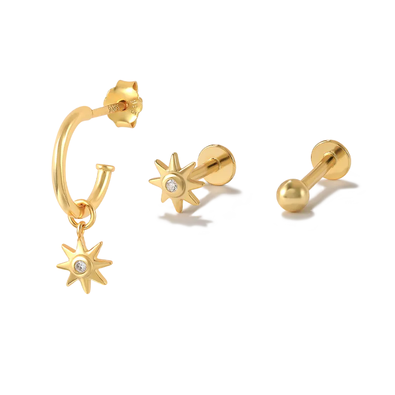 3pcs Zirconia Sterling Silver Sunflower Stud Earring Sets 140100006 3pcs Zirconia Sterling Silver Sunflower Stud Earring Sets 140100006