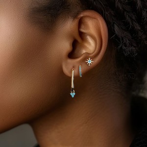 925 Sterling Silver Vintage Turquoise Earring Set 140100014