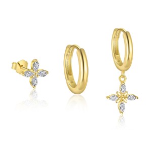 S925 Zirconia Four Leaf Clover Earring Set 140100015