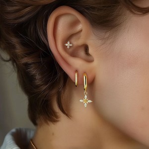 S925 Zirconia Four Leaf Clover Earring Set 140100015