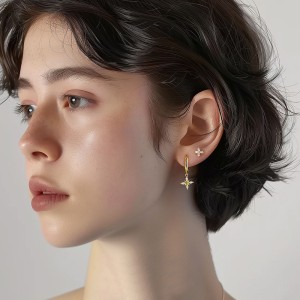 S925 Zirconia Four Leaf Clover Earring Set 140100015