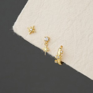 925 Sterling Silver Zirconia Star Earring Set 140100016