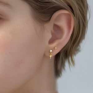 925 Sterling Silver Zirconia Star Earring Set 140100016