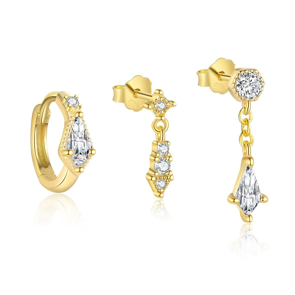 925 Sterling Silver Geometric Zirconia Earring Set 140100017