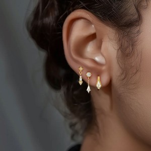 925 Sterling Silver Geometric Zirconia Earring Set 140100017