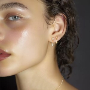 925 Sterling Silver Geometric Zirconia Earring Set 140100017