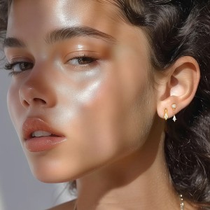 925 Sterling Silver Geometric Zirconia Earring Set 140100017