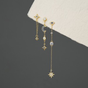 S925 Zirconia Moon Star Evil Eye Tassel Earring Set 140100018