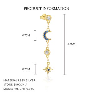 S925 Zirconia Moon Star Evil Eye Tassel Earring Set 140100018