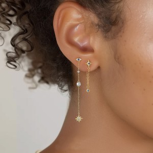 S925 Zirconia Moon Star Evil Eye Tassel Earring Set 140100018