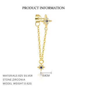 S925 Zirconia Moon Star Evil Eye Tassel Earring Set 140100018