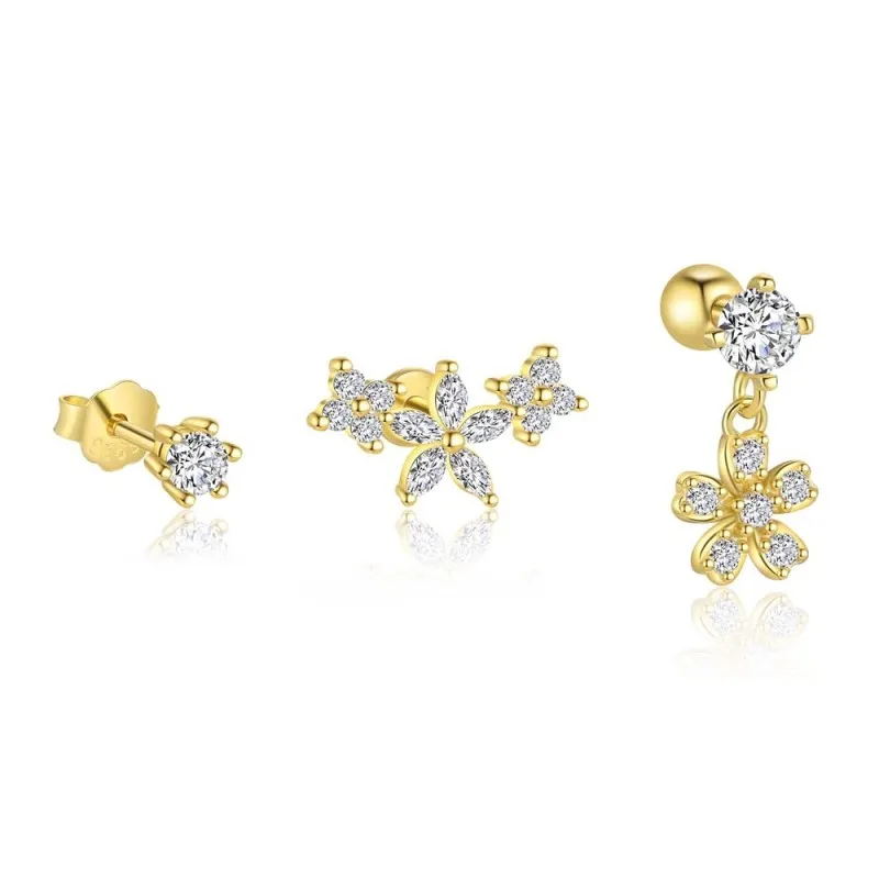 925 Sterling Silver Blooming Flower Earring Set 140100019