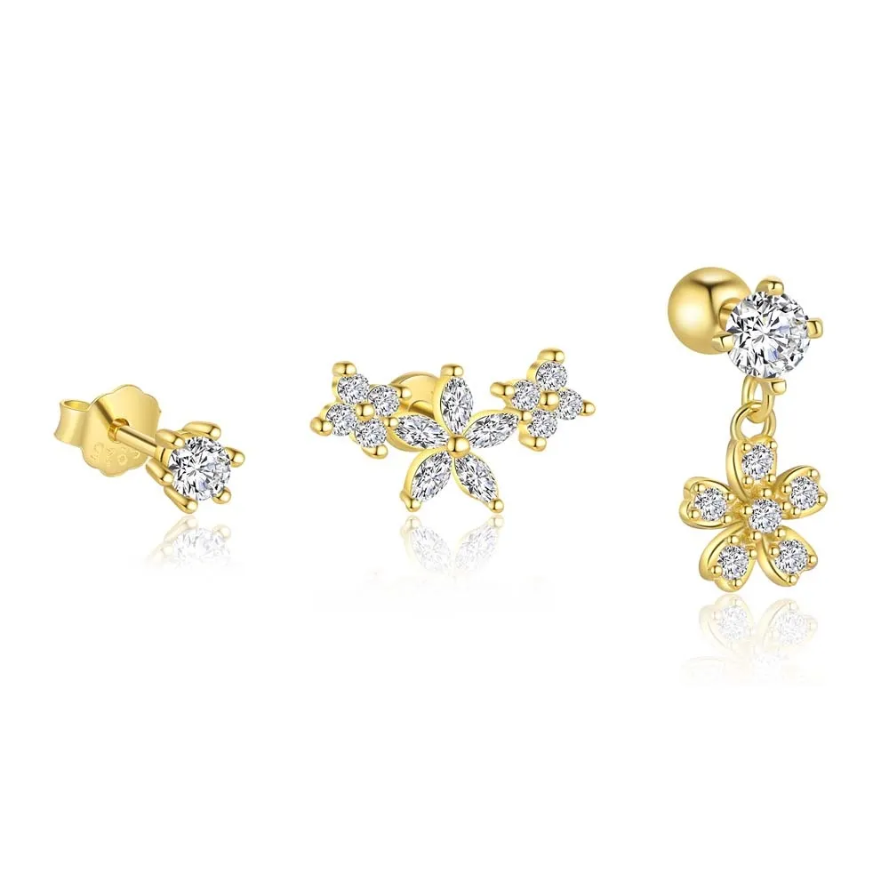 925 Sterling Silver Blooming Flower Earring Set 140100019