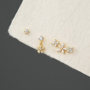 925 Sterling Silver Blooming Flower Earring Set 140100019