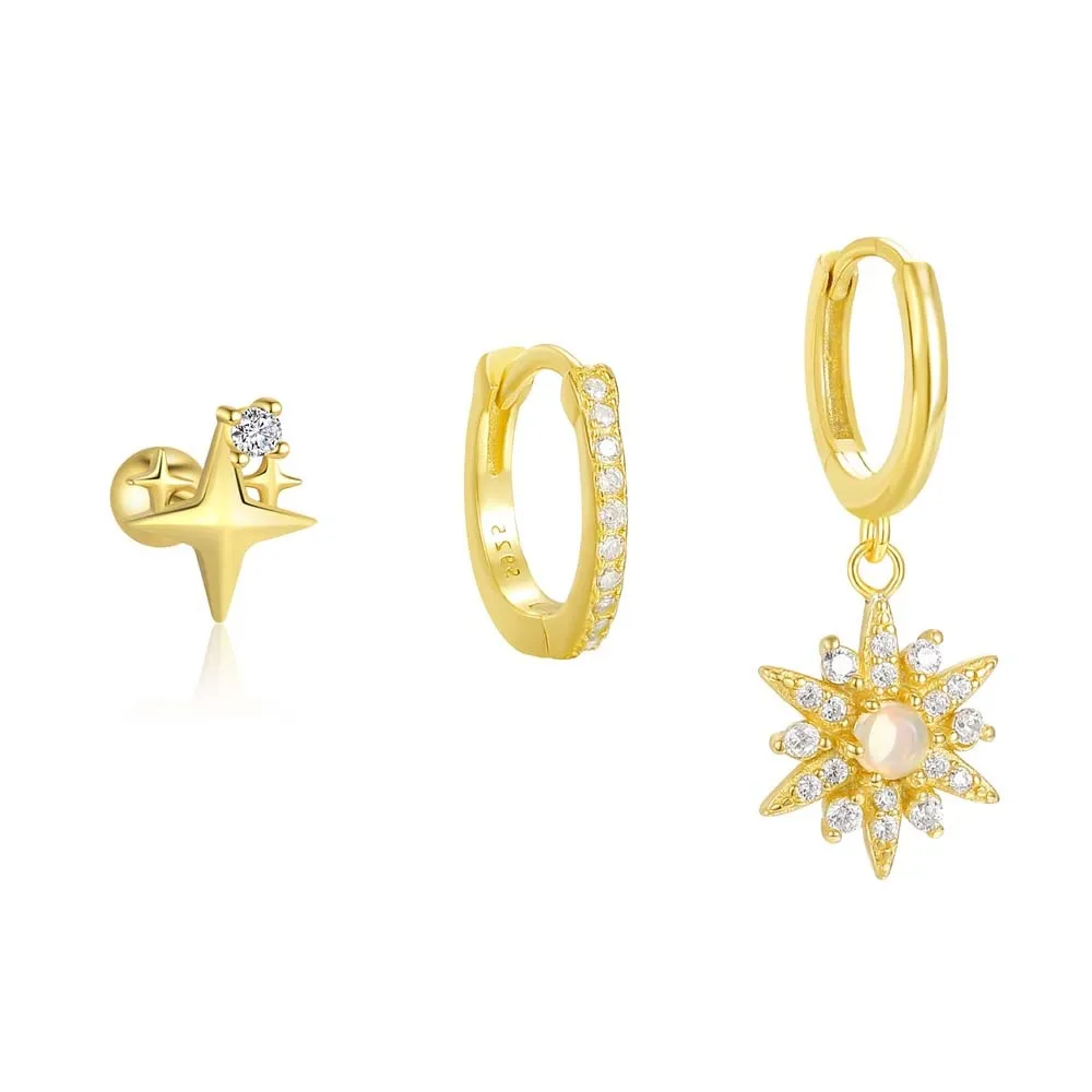 925 Sterling Silver Zirconia Star Opal Earring Set 140100020