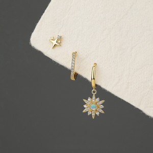 925 Sterling Silver Zirconia Star Opal Earring Set 140100020