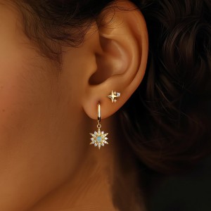 925 Sterling Silver Zirconia Star Opal Earring Set 140100020