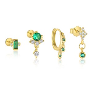 925 Sterling Silver Green Zirconia Earring Set 140100021
