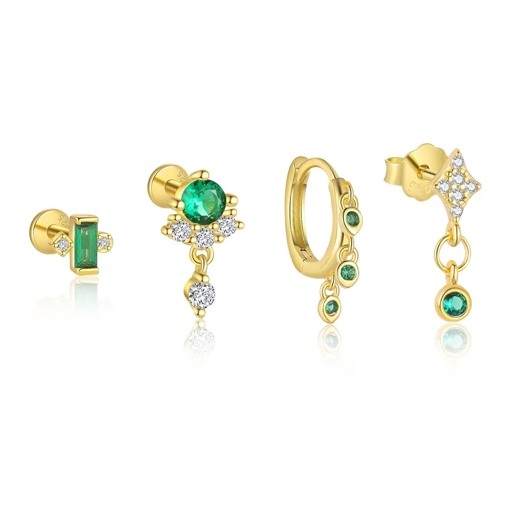 925 Sterling Silver Green Zirconia Earring Set 140100021