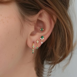 925 Sterling Silver Green Zirconia Earring Set 140100021