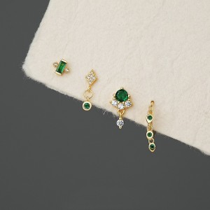 925 Sterling Silver Green Zirconia Earring Set 140100021
