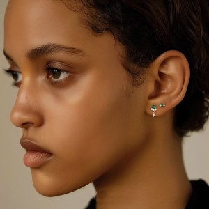 925 Sterling Silver Green Zirconia Earring Set 140100021