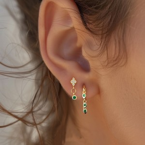 925 Sterling Silver Green Zirconia Earring Set 140100021