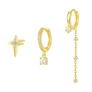925 Sterling Silver Zirconia Star Earring Set 140100022