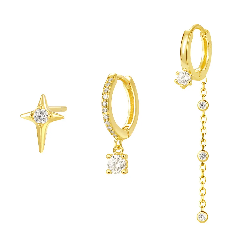 925 Sterling Silver Zirconia Star Earring Set 140100022