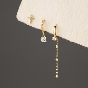 925 Sterling Silver Zirconia Star Earring Set 140100022