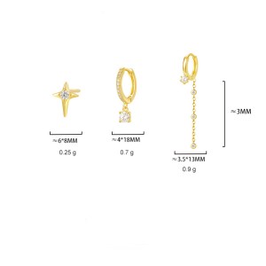 925 Sterling Silver Zirconia Star Earring Set 140100022