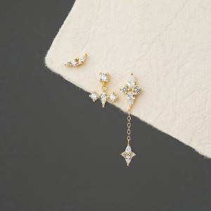 S925 Geometric Zirconia Screw Stud Earring Set 140100023
