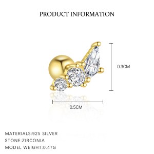 S925 Geometric Zirconia Screw Stud Earring Set 140100023