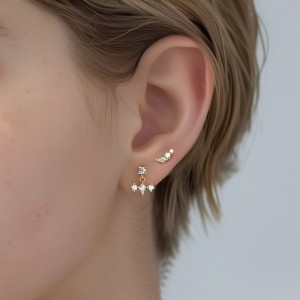 S925 Geometric Zirconia Screw Stud Earring Set 140100023