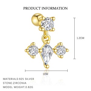 S925 Geometric Zirconia Screw Stud Earring Set 140100023