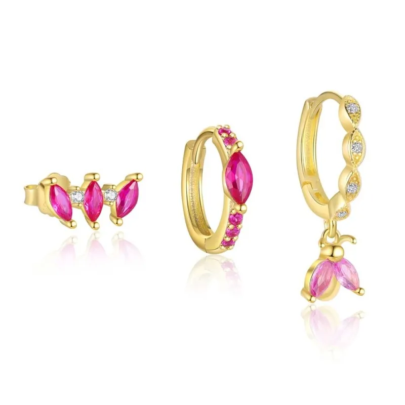 S925 Sweet Zirconia Stud Hoop Earring Set 140100025