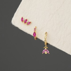 S925 Sweet Zirconia Stud Hoop Earring Set 140100025