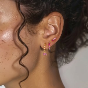 S925 Sweet Zirconia Stud Hoop Earring Set 140100025