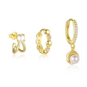 S925 Imitation Pearl Beads Hoop Earring Set 140100027